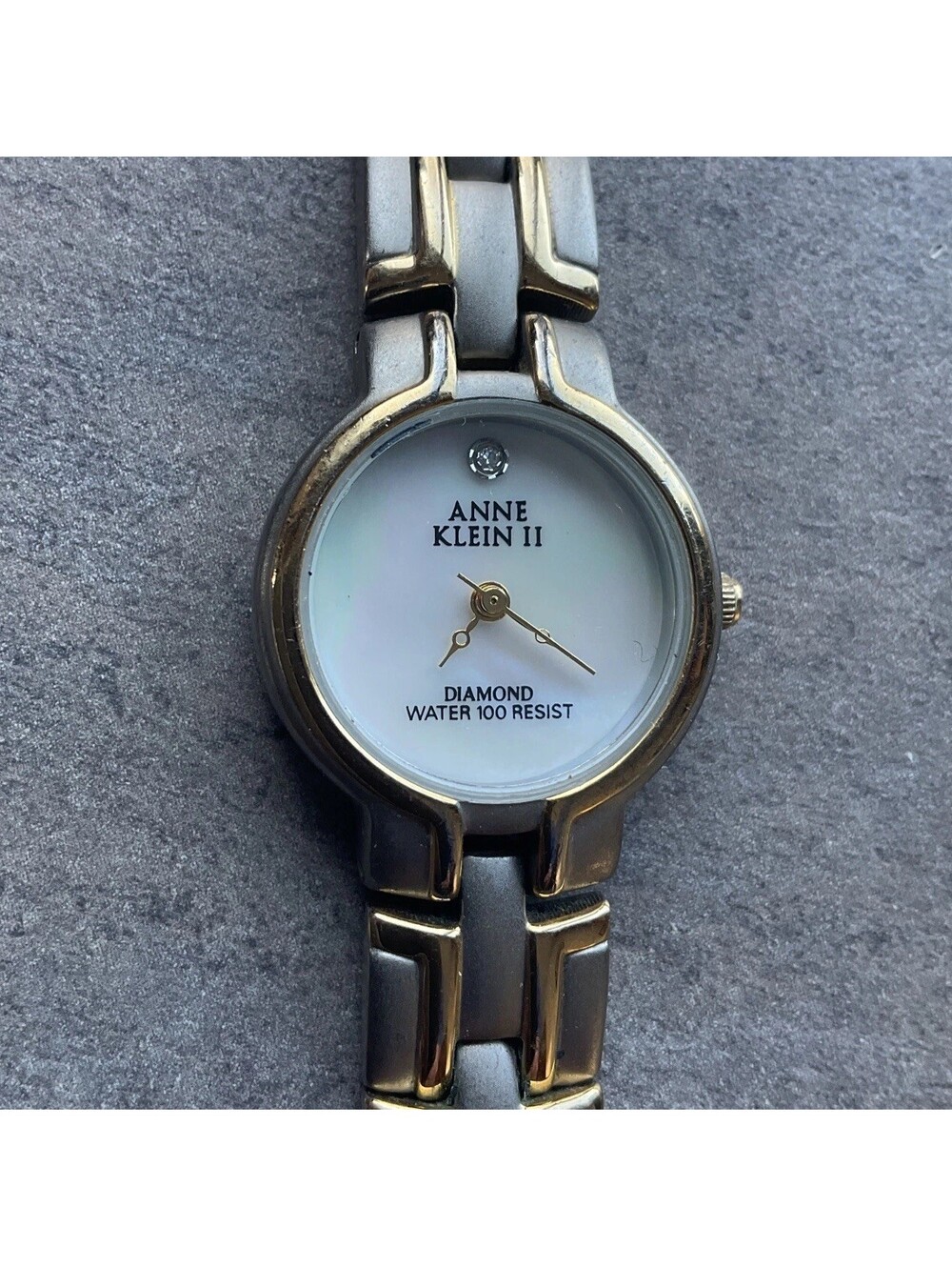 Anne Klien Womens Watch Two Tone Case & Band MOP Dial W/Diamond Accent A8